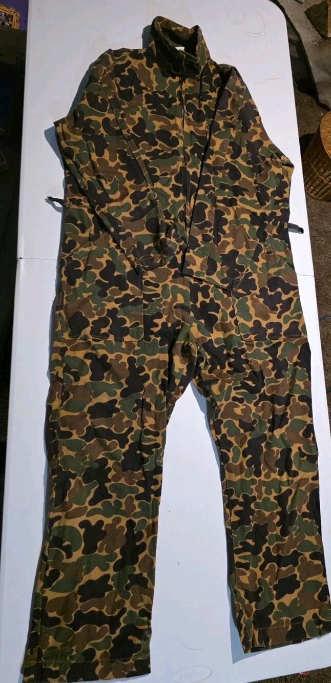 Vtg Large 80s GAME WINNER FALL LIGHTWEIGHT HUNTING ZIP COVERALLS 42/44 Duck Camo